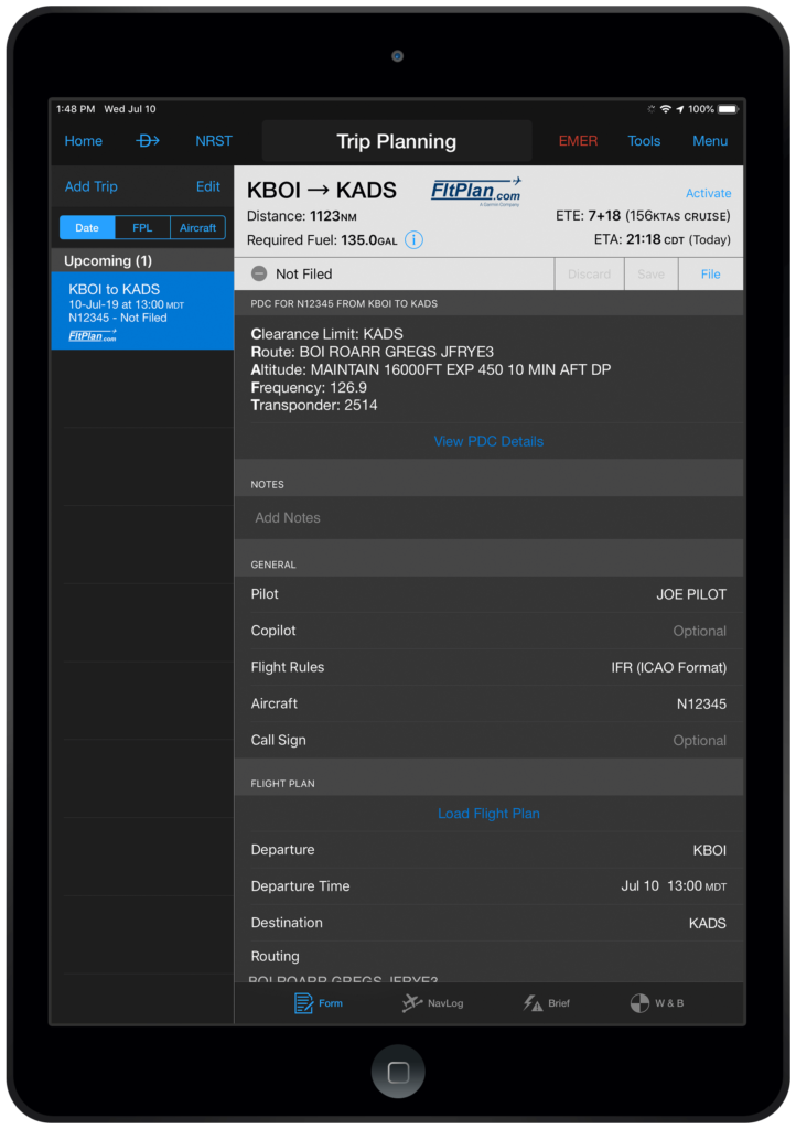 iPad with Garmin Pilot