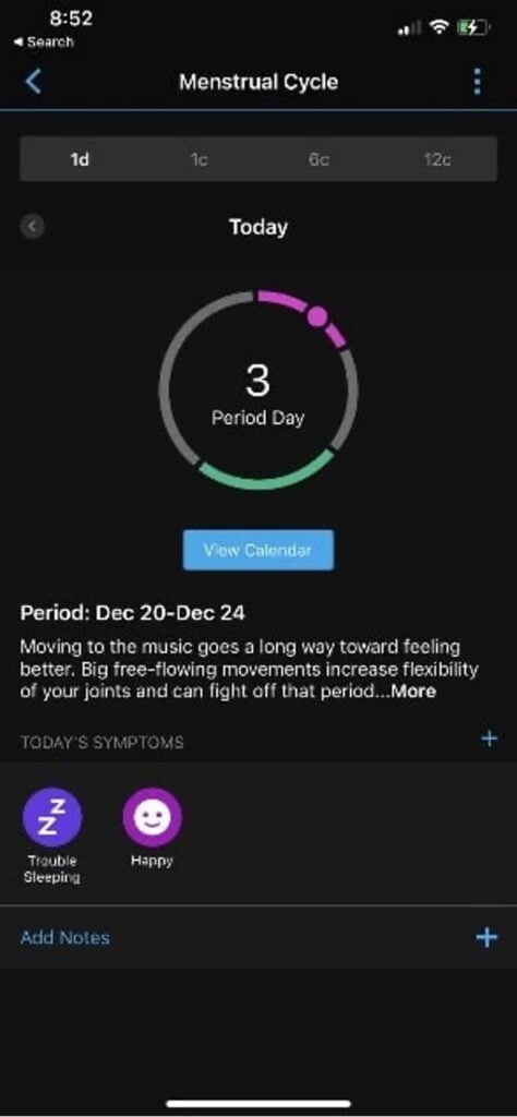 Menstrual cycle screen.